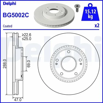 Produktbild von 2x DELPHI Bremsscheibe BG5002C für HYUNDAI i30 Schrägheck (PDE PD PDEN) 47mm