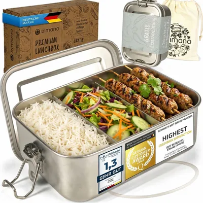 Bento Box RVS 2400 ml mit herausnehmbaren Trennwänden