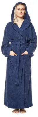 Produktbild von Bademantel Pandora für Damen mit Kapuze, extra lang, 100% Baumwolle, Farbe:Marine, Größe:XL