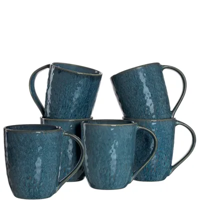 Produktbild von Leonardo Matera Keramik-Tassen 6er Set, spülmaschinengeeignete Kaffee-Tassen, 6 mikrowellenfeste Tee-Tassen, Becher mit Glasur, blau, 430 ml, 018548