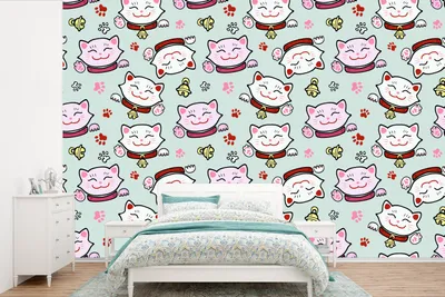 Produktbild von MuchoWow® Fototapete für Wohnzimmer oder Schlafzimmer Wandtapete Vinyl Motivtapete Katze - Haustiere - Muster - 420x280 cm - Zimmer für Kinder