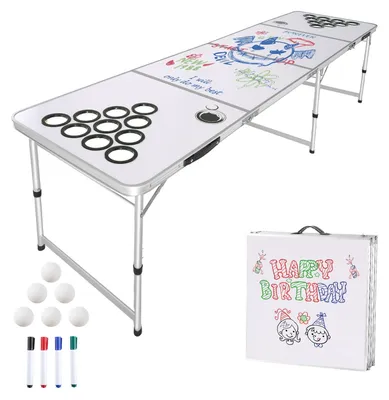 Produktbild von Beer Pong Tisch - Klappbarer Party-Tisch - 240 x 60 x 70 cm - Höhenverstellbar - Mit 6 Bällen & Tragegriff - Abwischbare Oberfläche - Für Party & Camping