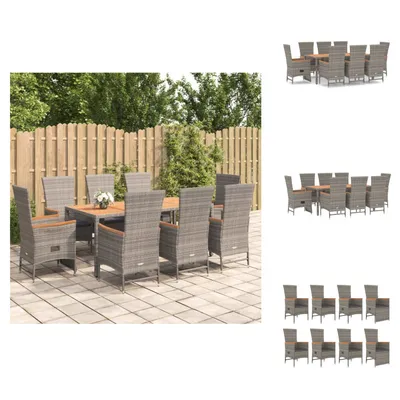 Produktbild von vidaXL 9-tlg. Garten-Essgruppe mit Kissen Grau Poly Rattan -  Gartenstühle