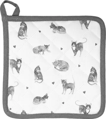 Produktbild von Clayre & Eef Topflappen 20x20 cm Grau Weiß Baumwolle Katzen