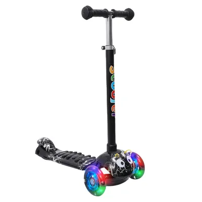 Produktbild von Habib 3D Kinderroller 3-Rad mit LED Licht | Klappbar & Verstellbar: Schwarz
