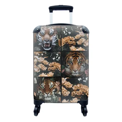 Produktbild von MuchoWow® Koffer Handgepäck Trolley Rollkoffer Kleine Reisekoffer mit 4 Rollen - Collage - Tiger - Blumen - Cabin Size < 55x40x23 cm & 55x40x20 cm - Fotokoffer - Kabinenkoffer - Boardgepäck - Reise-Box - Reisekoffer - Reisegepäck - Koffer mit Bild - Trolley für Kinder