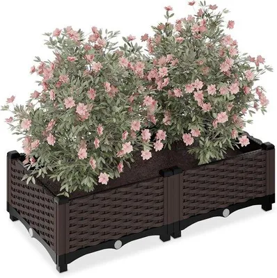 Productafbeelding van Bloempot met rotanlook en waterreservoir - rechthoekig, bruin, 23 x 80 x 40 cm