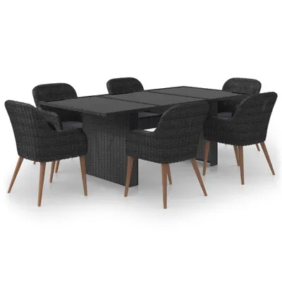 Produktbild von 7-tlg. Garten-Essgruppe Poly Rattan Schwarz