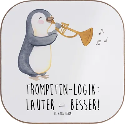 Produktbild von Mr. & Mrs. Panda Untersetzer für Gläser Trompeten Weisheit - Weiß - Geschenk, Blasinstrumente, Musik, Musiker, jazzig, gläseruntersetzer, Tasse, Instrument, laut, Lernen