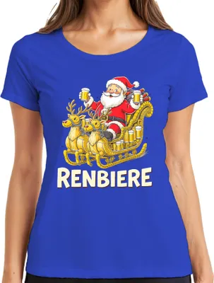 Produktbild von RENBIERE Lustiges Weihnachten Bier Rentier Santa Geschenk Party Damen T-Shirt, Blau, M