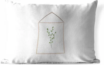 Produktbild von MuchoWow® Outdoor Kissen - Blatt - Natürlich - Rahmen - Weiß - 60x40 cm - Wetterfest - Lounge Kissen - Zierkissen - Kissen für Innenräume
