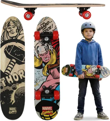 Produktbild von MARVEL Avengers THOR Kinder-Skateboard aus Holz, 61 cm, rutschfest, leicht und stabil, 20–50 kg