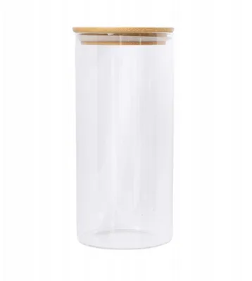 Zdjęcie produktu dla Słoik do przechowywania JGS 900 ml z bambusową pokrywką – hermetyczny pojemnik szklany do kuchni i przechowywania, elegancki słoik na ryż, makaron, kawę i musli