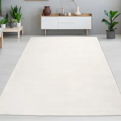 Obrázok produktu pre Vysokokvalitný koberec do obývačky v jednej farbe v bielej farbe Veľkosť - 160 x 230 cm