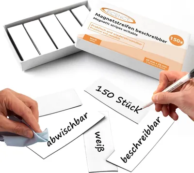 Produktbild von ECENCE 150 Magnetstreifen beschreibbar - 60x20mm Weiss - zuschneidbare Haftstreifen - abwischbare M