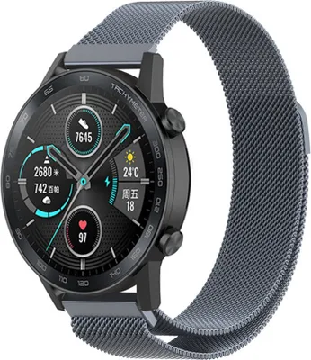 Produktbild von Strap-it Milanese - Kompatibel mit Honor Magic Watch 2 Armband 46mm Ersatzarmband Edelstahl Smartwatch Hochwertiges Material Magnetische verschluss für Armband Grau