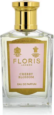 A clear, professional studio shot of a Floris Cherry Blossom Eau de Parfum bottle.