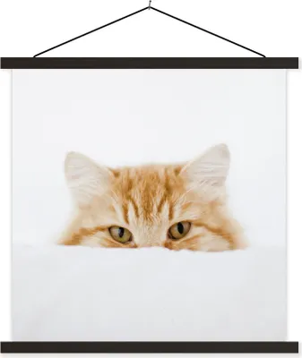 Produktbild von MuchoWow® Textilposter Katze - Rot - Weiß - Mädchen - Jungen - Kind 60x60 cm mit schwarzem Rahmen - Posteraufhänger