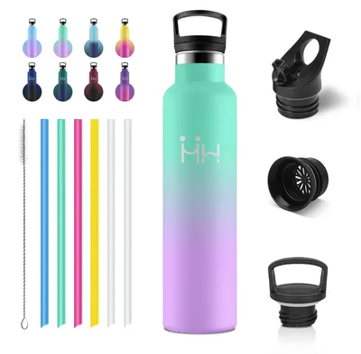 Produktbild von Thermosflasche 1L, Auslaufsicher Doppelwandig, Trinkflasche mit Strohhalm, BPA-F