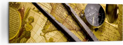 Produktbild von Bild auf Leinwand - Leinwandbild - Kompass Abenteuer Reisen - 160x50cm - Wand Bild - Wanddeko - Leinwanddruck - Bilder - Kunstdruck - Wanddekoration - Leinwand bilder - Wandkunst - AB160x50-0146
