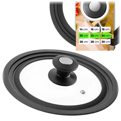 Produktbild von KADAX Universaldeckel 20/22/24 cm, Universal Deckel für Töpfe & Pfannen, Pfannendeckel, Glasdeckel mit Silikonrand und Dampfloch, Topfdeckel (Schwarz/Silber)