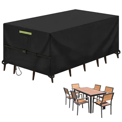 Image de (180 × 120 × 74 cm) Housse imperméable pour mobilier de jardin en Oxford 600D, housse de protection rectangulaire d'extérieur pour ensemble de canapés de salon, avec poignées réfléchissantes, aération et protection contre le vent, noir