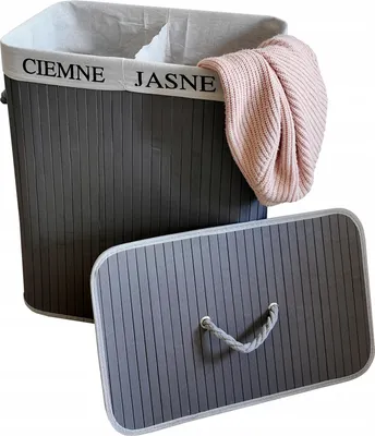 Image de Ekspand | Panier à linge en bambou - Gris - 100 L - avec couvercle - 52 x 32 x 60 cm