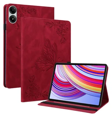 Produktbild von Für Xiaomi Redmi Pad Pro 12.1 Zoll Schmetterling Muster Kunstleder Hülle Cover Tasche Case Rot