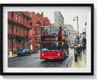 Produktbild von Bus in Birmingham Vereinigtes Königreich– Wandbild mit Rahmen – Gerahmtes Bild  – Wanddekoration – 80x60 cm –  Schwarz Rahmen