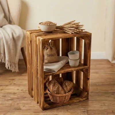 Produktbild von Holzkiste geflammt 40x30x25cm - Obstkiste Regalbox mit & ohne Zwischenboden