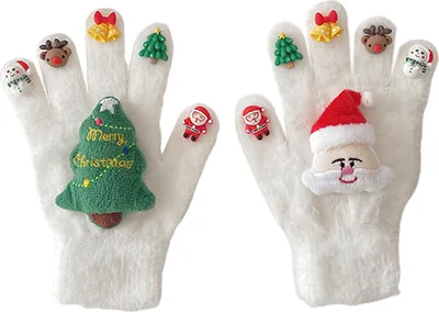 Produktbild von 1 Paar weihnachtliche Strickhandschuhe für Damen und Herren, warme, dicke Plüschhandschuhe mit Weihnachtsanhängern, ideal für Outdoor-Aktivitäten wie Radfahren und kaltes Wetter. Thermohandschuhe mit vollen Fingern.