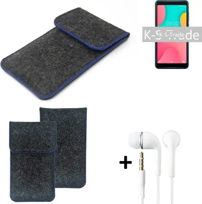 Produktbild von K-S-Trade Handy Schutz Hülle kompatibel mit Nokia 3.1 Schutzhülle Handyhülle Filztasche Pouch Tasche Case Sleeve Filzhülle dunkelgrau, blauer Rand