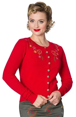 Produktbild von Banned Retro Strickjacke – Winter Leaves, Farbe Rosso, Größe XL