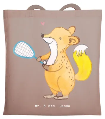 Produktbild von Mr. & Mrs. Panda Tote Bag Fuchs Squash spielen - Braun Pastell - Geschenk, Laptoptasche, Tragetasche, Schultasche, Tasche, Ballsport, Büchertasche, Squashhalle