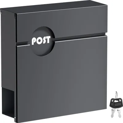 Produktbild von Wiltec Briefkasten Anthrazit V62 aus Stahl 37 x 11 x 37 cm, Wandbriefkasten mit Zeitungsfach und Schlüssel