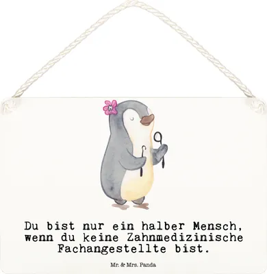 Produktbild von Mr. & Mrs. Panda Schild Zahnmedizinische Fachangestellte Herz DIN A6 - Weiß - Geschenk, Türschild, holzbild, wandtafel, Holzschild, Wandbild Holz