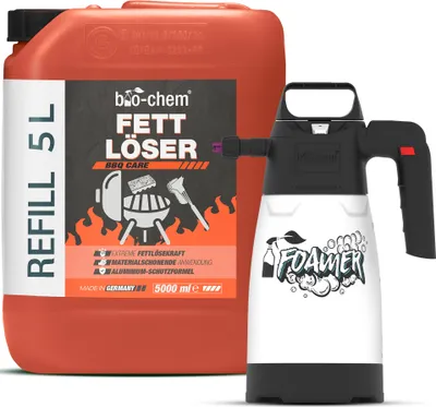 Produktbild von bio-chem Fettlöser Grillreiniger 5 Liter Kanister inkl. Schaumsprüher – Profi-Spray für Grill, Smoker & Backofen | Starke Fettlösekraft mit Alu-Schutzformel | Materialschonend & geruchsneutral
