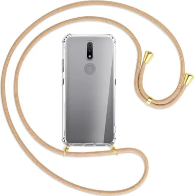 Produktbild von Handykette Backcover-Schutzhülle mit Band (Metall goldfarben) für Nokia 2.4 - beige