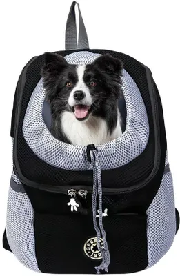 Productafbeelding van Ibenzoa® Transportrugzak voor huisdieren, ademend polyester met gaasvensters, verstelbare opening voor het hoofd, dikke vulling en een tailleband – geschikt voor katten en kleine honden