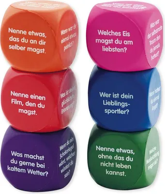 Produktbild von TimeTEX Set Flüster-Würfel 6-tlg. Deutsch "Fragen", 4 cm