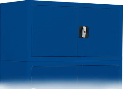 Produktbild von Aufsatzschrank mit Flügeltüren und Zylinderschloss mit Drehgriff, 450 x 800 x 383 mm, enzianblau