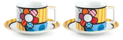 Obrázek produktu pro Gilde 2dílná sada, šálek na cappuccino, "Flower", porcelán, vícebarevný, , sada 2 kusů, v. 6,5 cm, hl. 8 cm 81354