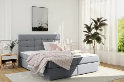Produktbild von Kaiser Möbel Boxspringbett mit matratze und bettkasten, Schlafbett FADO stoff SORO Grau 160x200 cm