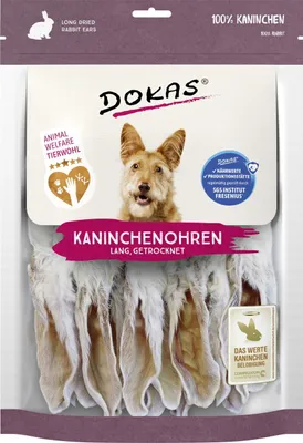 Produktbild von Dokas Kaninchenohren mit Fell 180 g, getrocknet