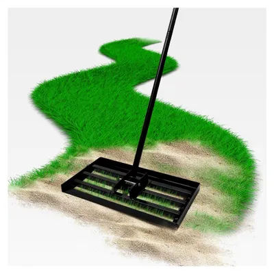 Produktbild von Rasenplanierer, Rasenrakel, 41 x 25 cm, 183 cm Stiellänge, Edelstahl, Verstellbarer Stiel, Rasenpflegewerkzeug für Garten, Golfplatz und Landwirtschaft