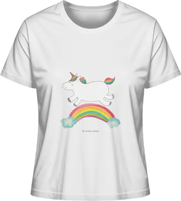 Produktbild von Mr. & Mrs. Panda Basic Shirt Damen Einhorn Regenbogen Größe L - Weiß - Geschenk, Oberteil, Glitzer, Unicorn, Baumwoll T-Shirt, Kurzarmshirt, Erwachsenwerden