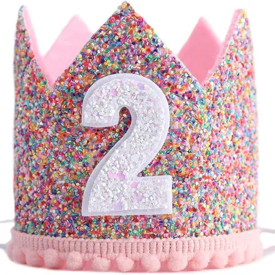 Glitzer Geburtstagskrone 2. Geburtstag, verstellbar, rosa, 28 x 9 cm