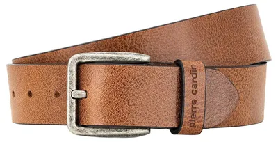 Image de PIERRE CARDIN : Ceinture en cuir classique, fabrication de haute qualité, boucle métallique argentée, couleur marron clair, longueur 120 cm, très polyvalente