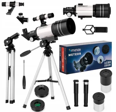 Produktbild von Mirai Optics F30070 XL Teleskop Astronomie Fernrohr 150x Set für Kinder Smartphone Adapter