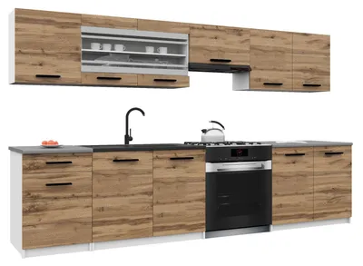 Image de Belini - Coin cuisine moderne ITALIA 4 - Meubles de cuisine 260 cm, brun doré - Cuisine équipée avec éléments hauts, éléments bas et plans de travail